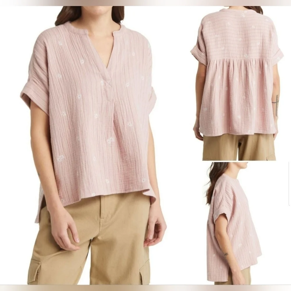 Pink Flowy cotton flower stitched flowy top blouse - Picture 8 of 9